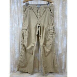 Ralph Lauren Polo Jeans Womens Sz 14 Tan Cargo Roll-up Military Pants Wide Leg